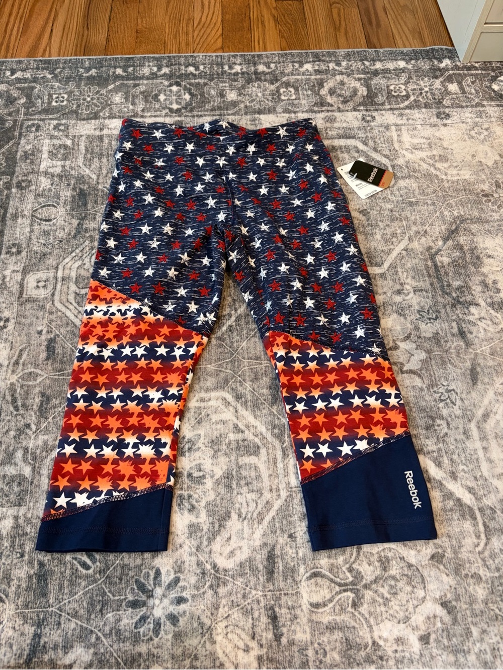 Reebok Red, White & Navy Star-Print Capri Leggings